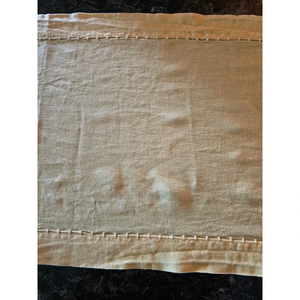 Williams Sonoma Yellow 100% Linen Table Runner Made in‎ Italy Ladder Stitch